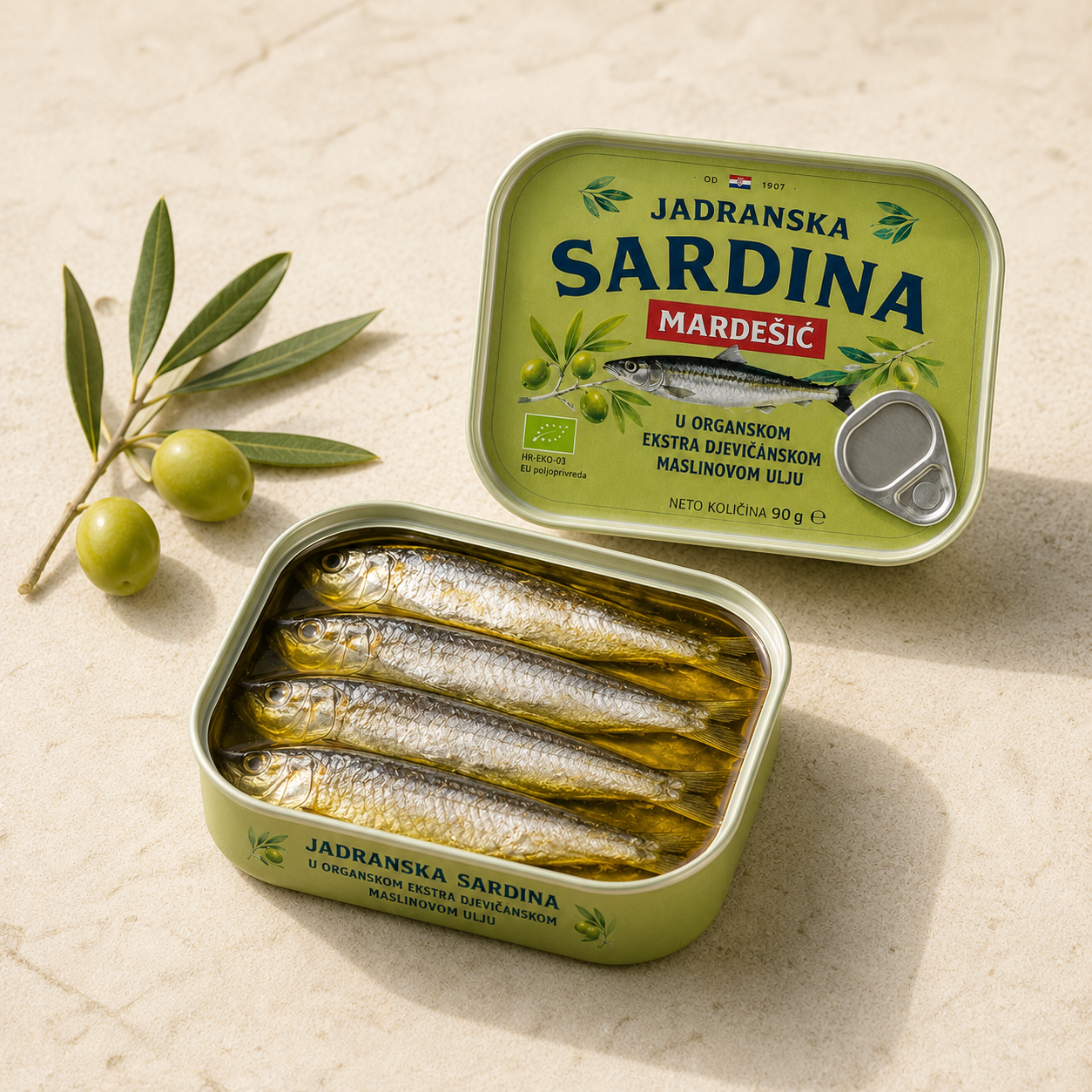 Adriatyckie sardynki w bio oliwie z pierwszego tłoczenia (Jadranska srdela u bio-ekstra djevičanskom maslinovom ulju) 100 g (4)