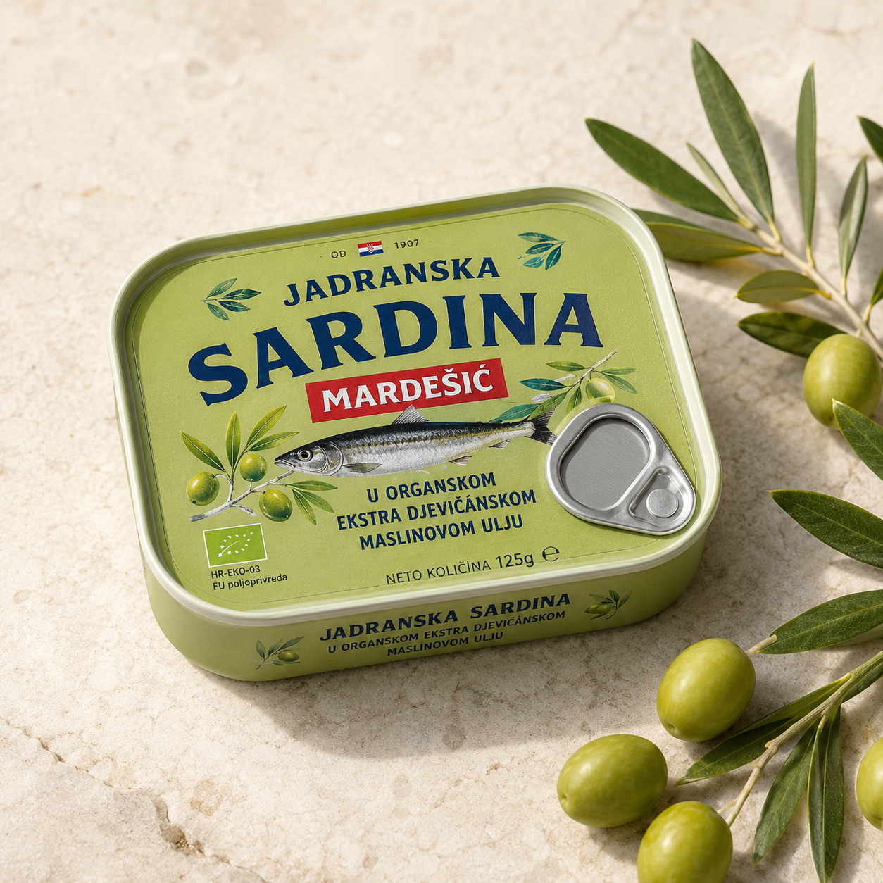 Adriatyckie sardynki w bio oliwie z pierwszego tłoczenia (Jadranska srdela u bio-ekstra djevičanskom maslinovom ulju) 100 g (2)