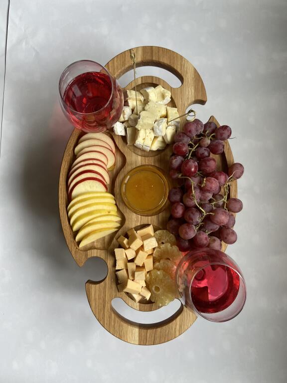 Stolik na wino i przekąski, z uchwytami OWALNY