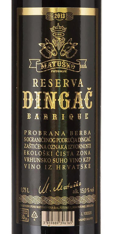 Etykieta wina Dingač Rezerva Vinarija Matuško