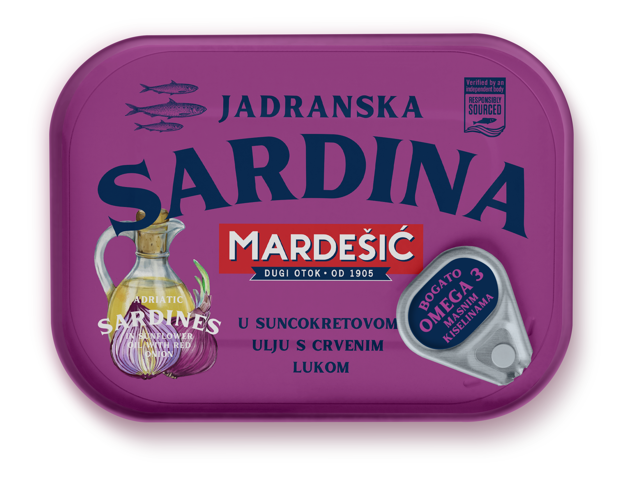 Adriatyckie sardynki  w oleju słonecznikowym z czerwoną cebulą 100 g